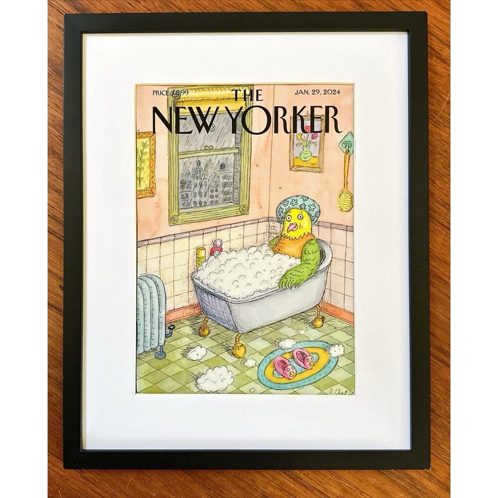 Framed 2024 The New Yorker Cover January 29 Bird Bath Roz Chast